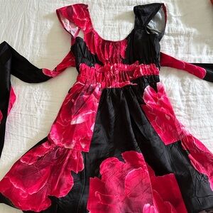 Tracy Reese Black and Pink Floral Mini Dress